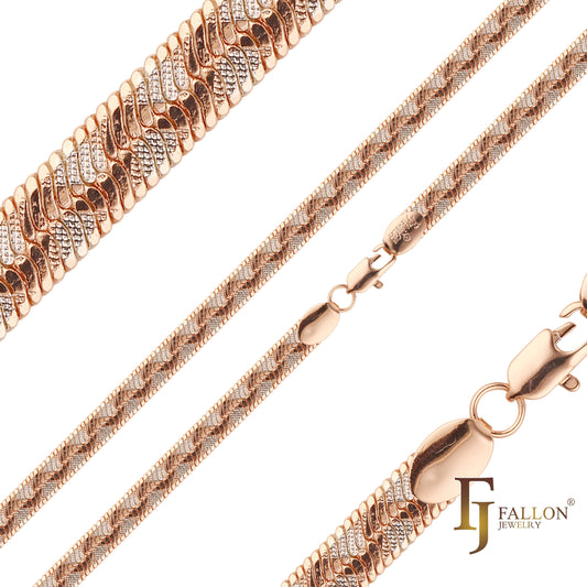 {カスタマイズ} 14K ゴールド、ローズゴールド、ツートーンメッキのフラット スネーク チェーン