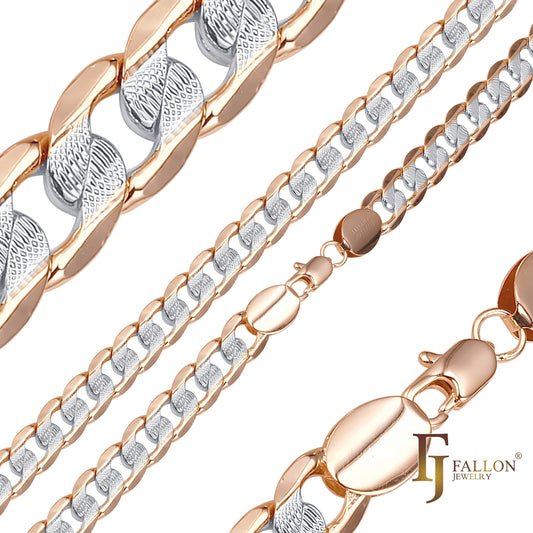 Ripple hammered Curb chains plated in Rose Gold, two tone