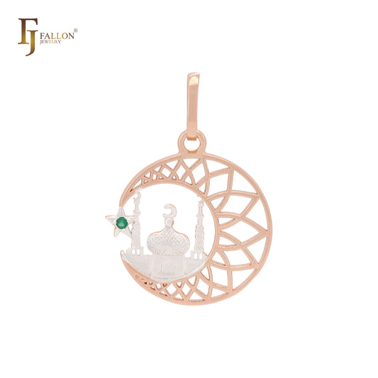 ミニマリズム イスラム寺院のエメラルド CZ ローズゴールド ツートン イスラム ペンダント