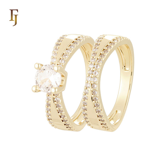 Double Cross Paved white CZs 14K Gold, Rose Gold Wedding Set Rings