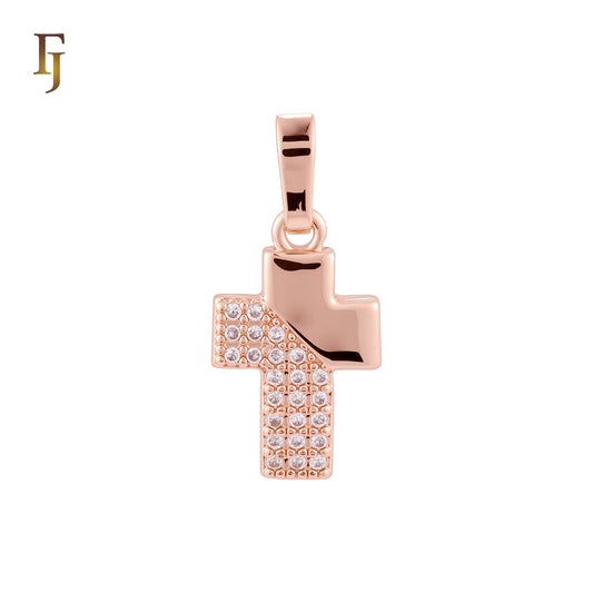 Latin Style of half cluster white CZs 14K Gold, Rose Gold Religious Christian Cross Pendant