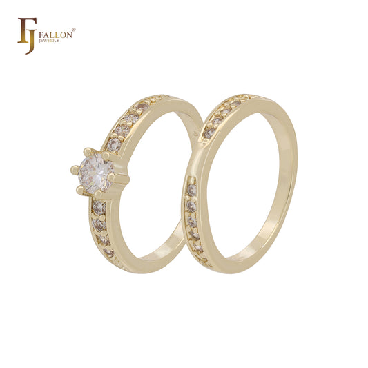 Alianças de casamento em ouro 14K com zircônias cúbicas brancas em cluster