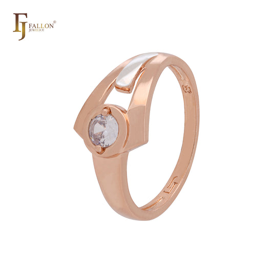 Necktie designed solitaire white CZ Rose Gold two tone Fashion Rings