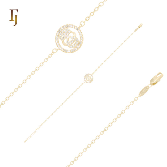 Girls Gold Plated Adjustable Charm Bracelet | Round Crystal Flower Design, 13mm Wide – FJ Jewelry