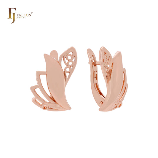 Taste of butterfly filigree flower Rose Gold Russian Lock Earrings