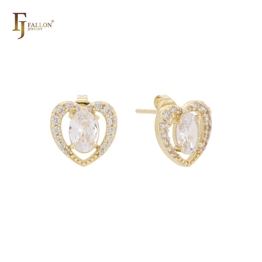 光环心形椭圆形白色 CZs 14K 金耳钉