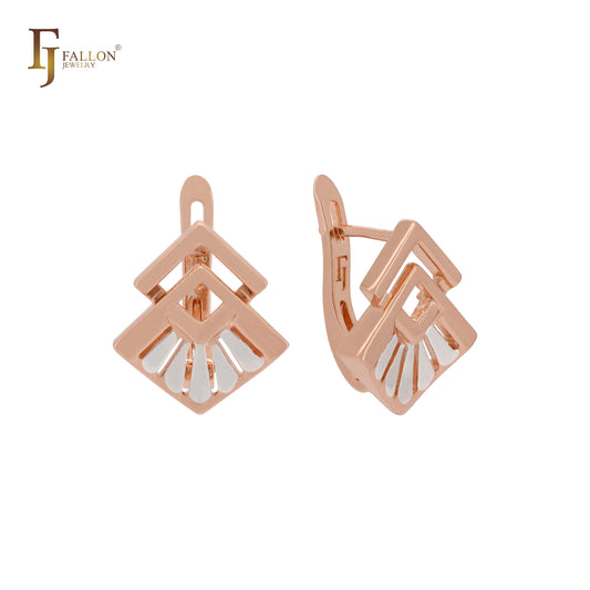 Interlocking peacock Rhombus Rose Gold two tone Russian Lock Earrings