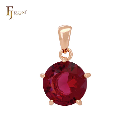 Colgante de oro rosa con circonitas cúbicas azules o rojas de gran tamaño y solitario de cinco garras