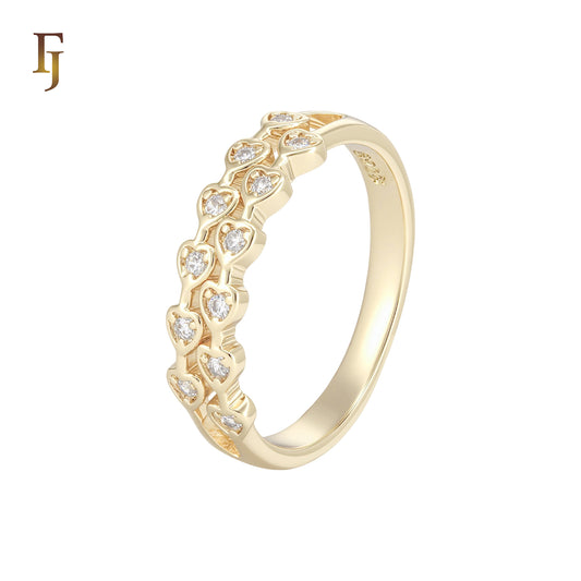 Strand of hearts of white CZs 14K Gold Eternity Wedding Band Rings