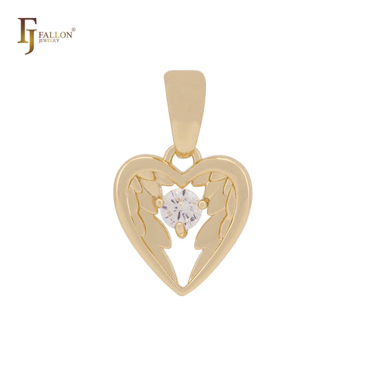 Angel's Wing with heart white CZ Rose Gold Fashion Pendant