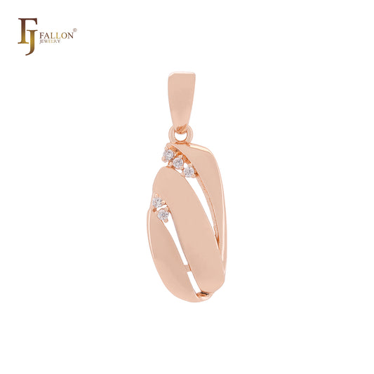 Colgante de oro rosa con forma de plátano y triple barra de circonitas blancas