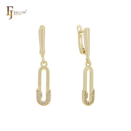 Paperclip of white CZs 14K Gold Pendant