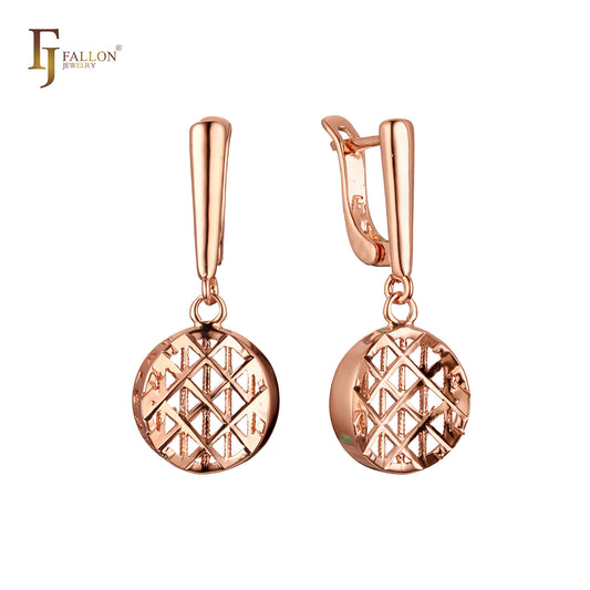 Drop Rounded Hollow filigree cage Rose Gold Russian Lock Earrings