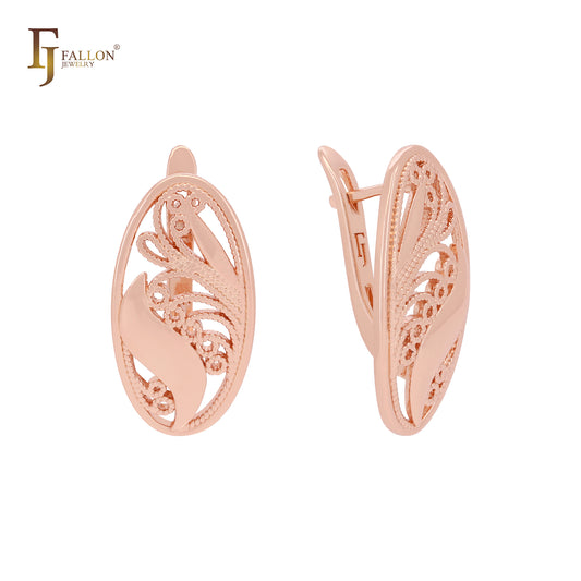 Triple rounded Deep Ocean Blue CZs Rose Gold Russian Lock Earrings