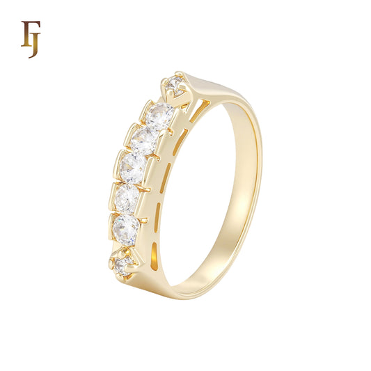 Paved white CZs CLuster 14K Gold Wedding Band Rings