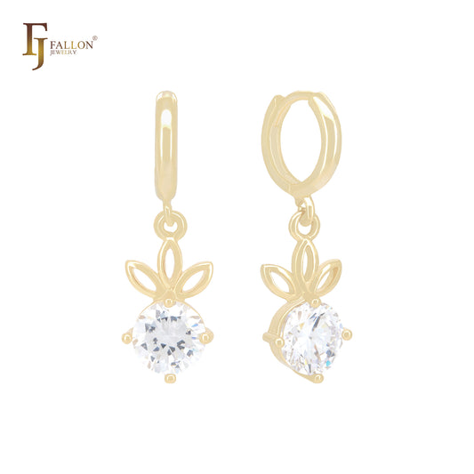 Серьги-хагге из золота 14 карат с белыми фианитами в форме цветка