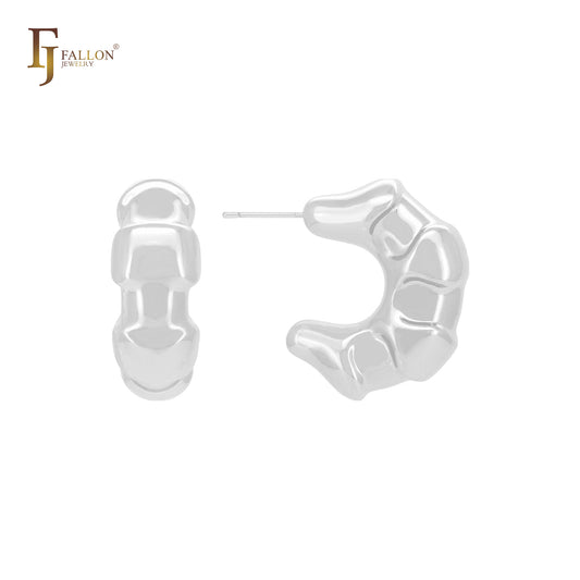 クロワッサン型Cフープ14Kゴールド、ローズゴールド、ホワイトゴールドスタッドピアス