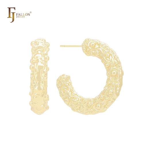 不規則なバブルシェイプの丸いチューブCフープ14Kゴールド、ローズゴールド、ホワイトゴールドスタッドイヤリング