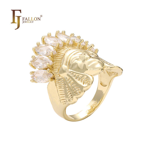 Anillos de chef indios de gran tamaño pavimentados con circonitas coloridas