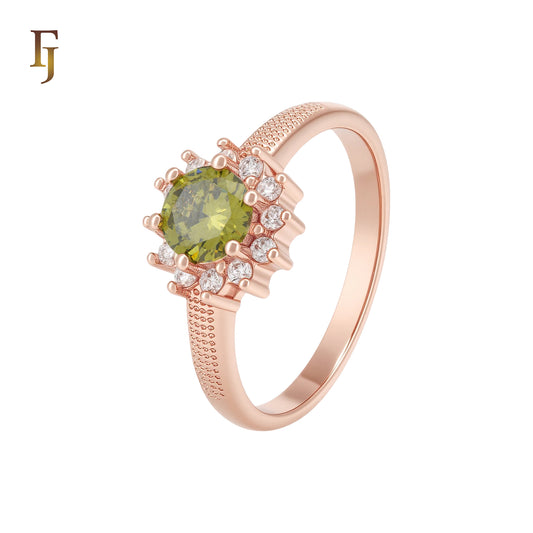 Halo Solitaire Olive Green Shaped Rose Gold Fashion Rings