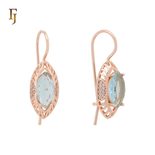 Oval Wire Hook Earrings with Rose Gold Plating and Multi-Color Gemstones | Size 11.2×22mm | FJ Jewelry
