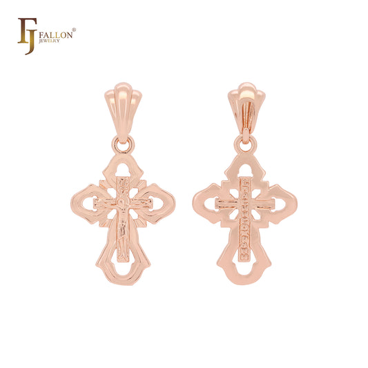 Crucifix 14K Gold, Rose Gold Jesus Orthodox Cross pendant