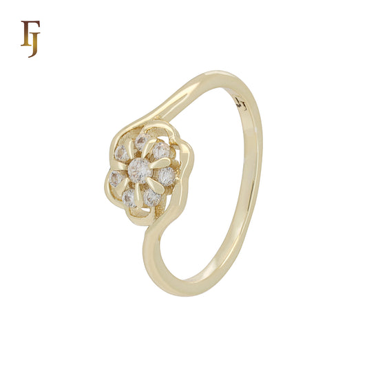 Elegant Gold Flower Ring with CZ Stones – Floral Adjustable Ring for Girls and Women
