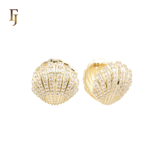 Luxurious Shell of white CZs 14K Gold, Rose Gold Huggie Earrings