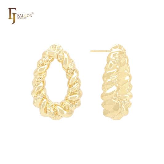 不規則なテクスチャのティアドロップリング、14Kゴールド、ローズゴールド、ホワイトゴールドのスタッドイヤリング