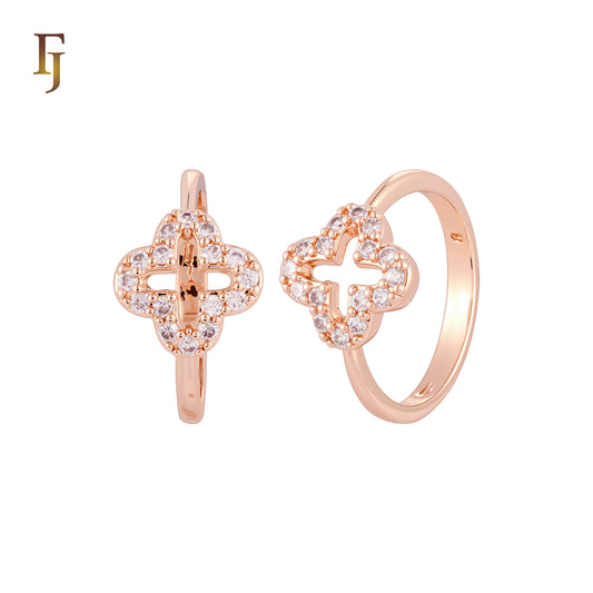 White CZs paved Clover Rose Gold Fashion Rings