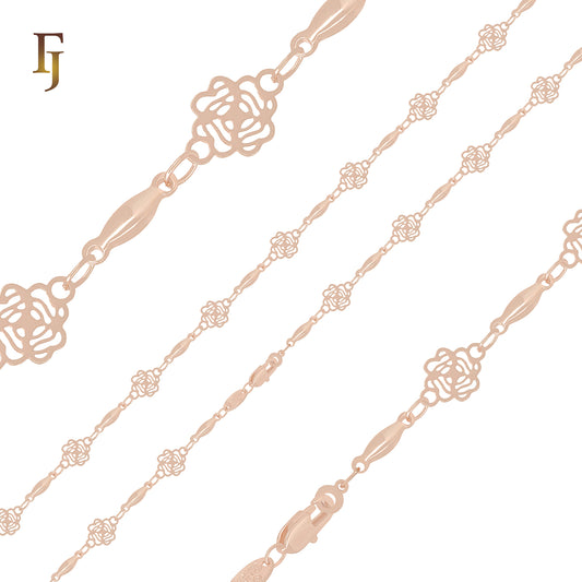 Flower mixed beads Rose Gold Fancy Link Chain