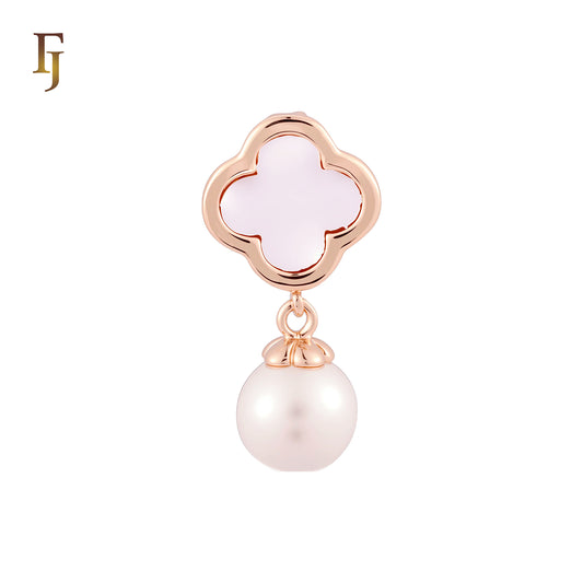 Luck clover black or white onyx with Pearl Solitaire Rose Gold Pendant