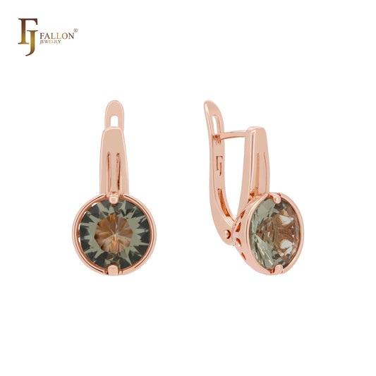 Rounded solitaire apple green Rose Gold Russian Lock Earrings