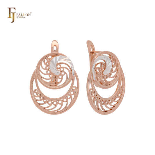 Wide grand wavy filigree Rose Gold two tone Russian Lock Earrings
