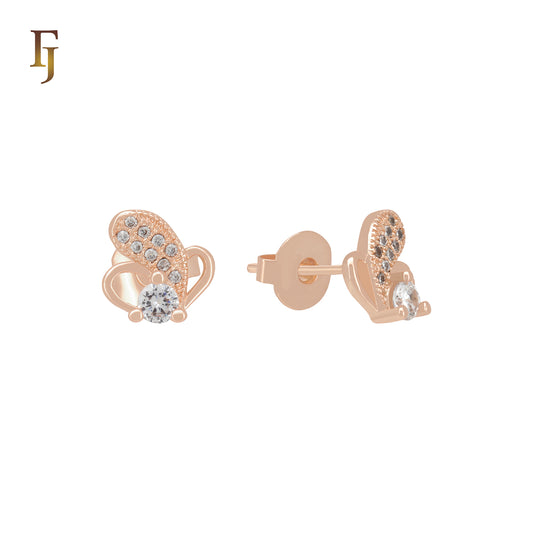 Heart tip of cluster white Czs Rose Gold Stud Earrings