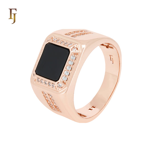 Anéis de ouro 14K com sinete pintados a óleo preto para homens