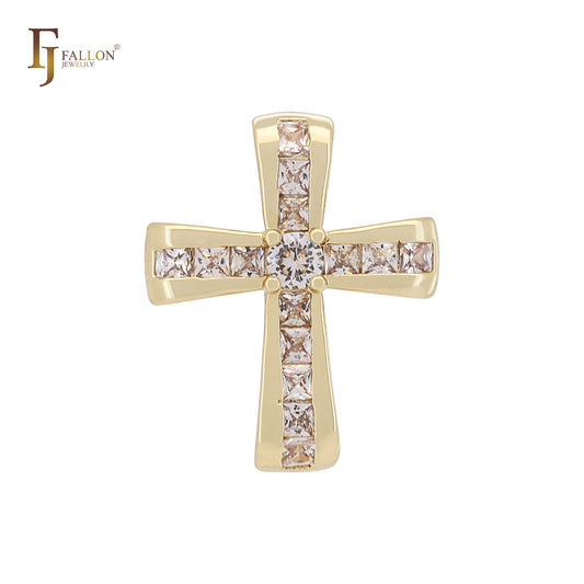 Colgante de cruz de oro de 14 quilates con circonitas blancas estilo latino en racimo