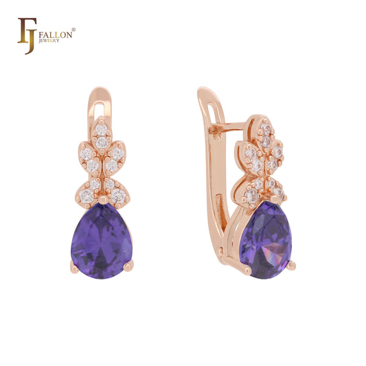 Solitaire teardrop solitaire pineapple design Rose Gold Russian Lock earrings