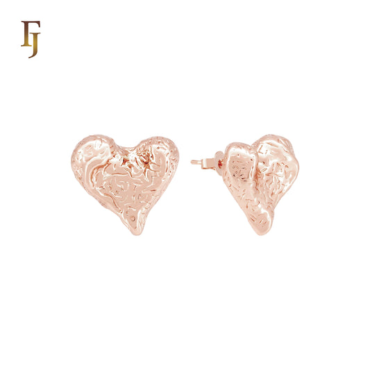 Irregular Heart Shape 14K Gold, Rose Gold Stud Earrings