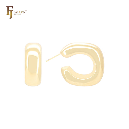 不规则光泽几何C形环状14K金、玫瑰金、白金耳钉