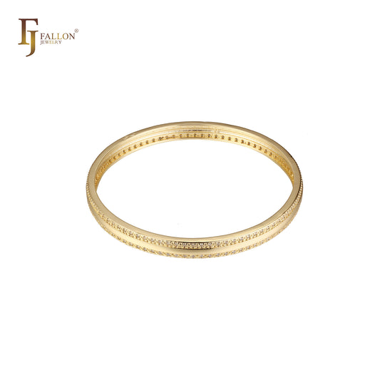 Double row sof white CZs 14K Gold Bangle