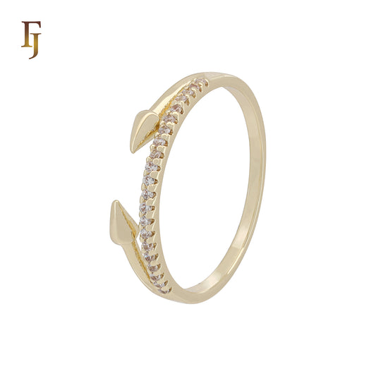 Arrowhead Open Ring with CZ – Gold-Plated 4.8mm Slim Band by FJ Jewelry