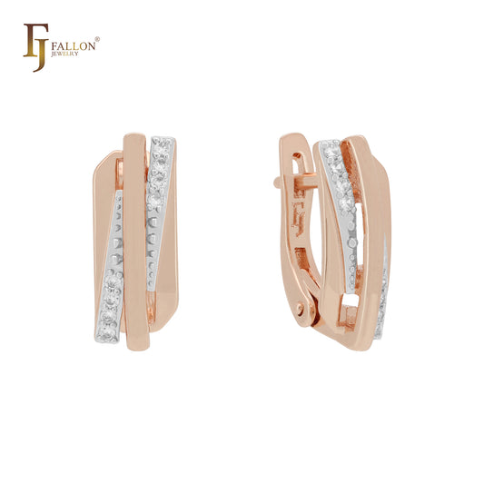Geometric designed 14K Gold, Rose Gold Russian Lock earrings