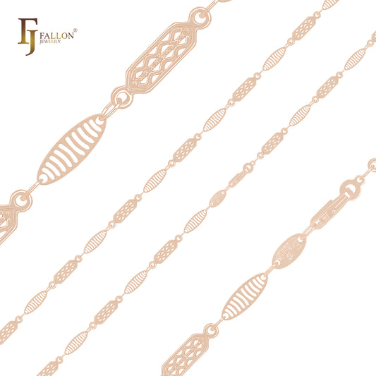 Cadena de eslabones de lujo de oro rosa con filigrana alterna ovalada