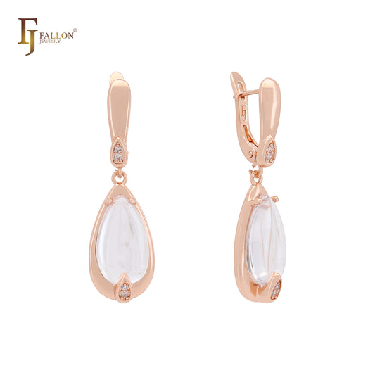 Pear shape Solitaire Colorful drop Stone Rose Gold Russian Lock Earrings