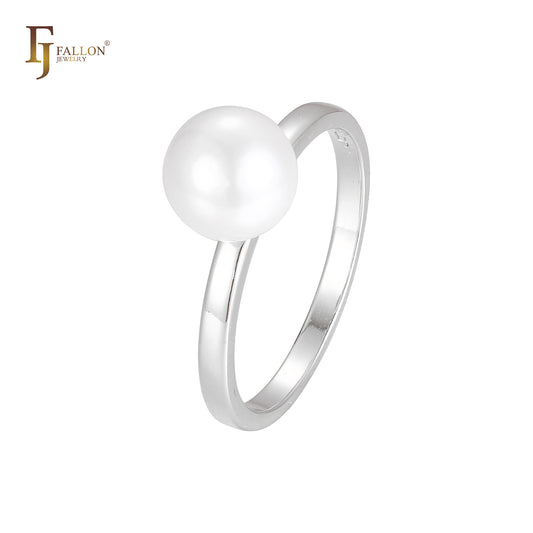 Минималистичные кольца-солитеры с крупным жемчугом, покрытые розовым золотом