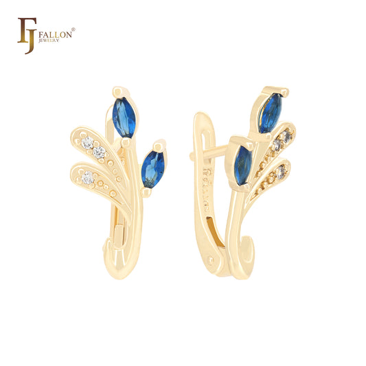 Двойные серьги-клипсы Marquise Deep Blue CZ Flower из 14-каратного золота и розового золота