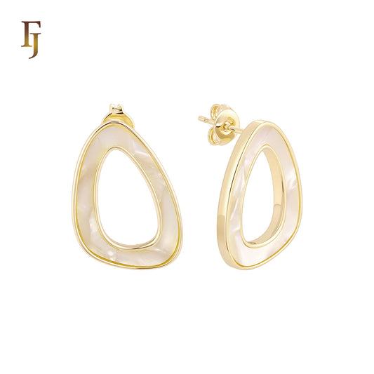 Irregular Hollow rounded shaped of Black or White Onyx 14K Gold, Rose Gold Stud Earrings