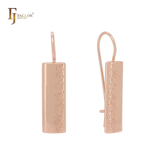 圆形高侧纹理玫瑰金线钩耳环