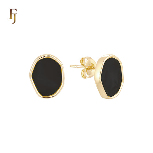 Irregular Oval shaped of Black or White Onyx 14K Gold, Rose Gold Stud Earrings